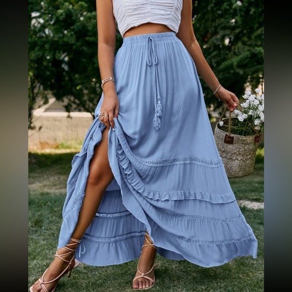 Boho tie waist ruffle hem maxi skirt - Picture 4 of 5